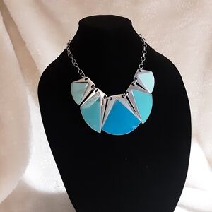 Geometric Blue and Silver Necklace